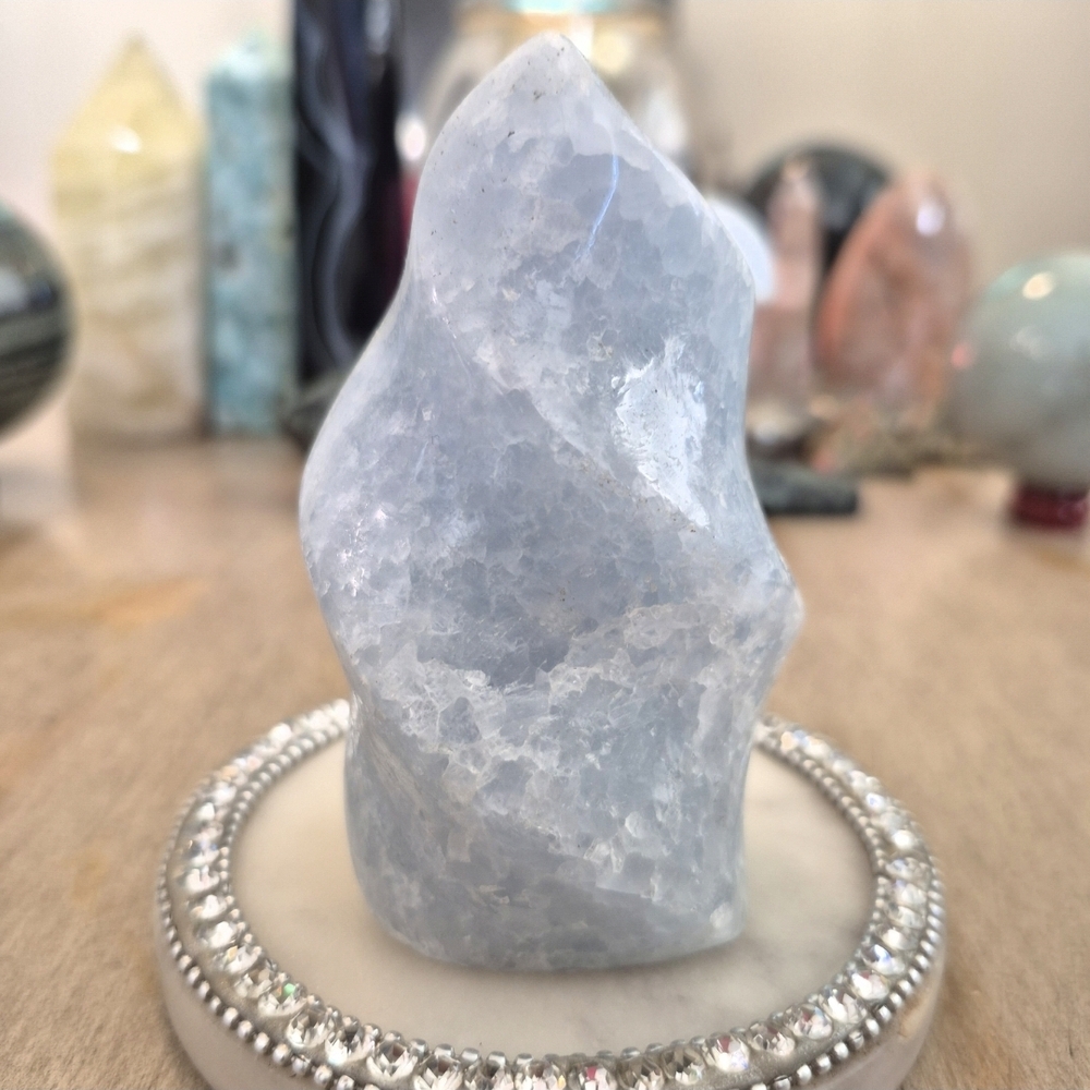 Natural Blue Celestite Crystal Carved Torch Flame Tower #2
